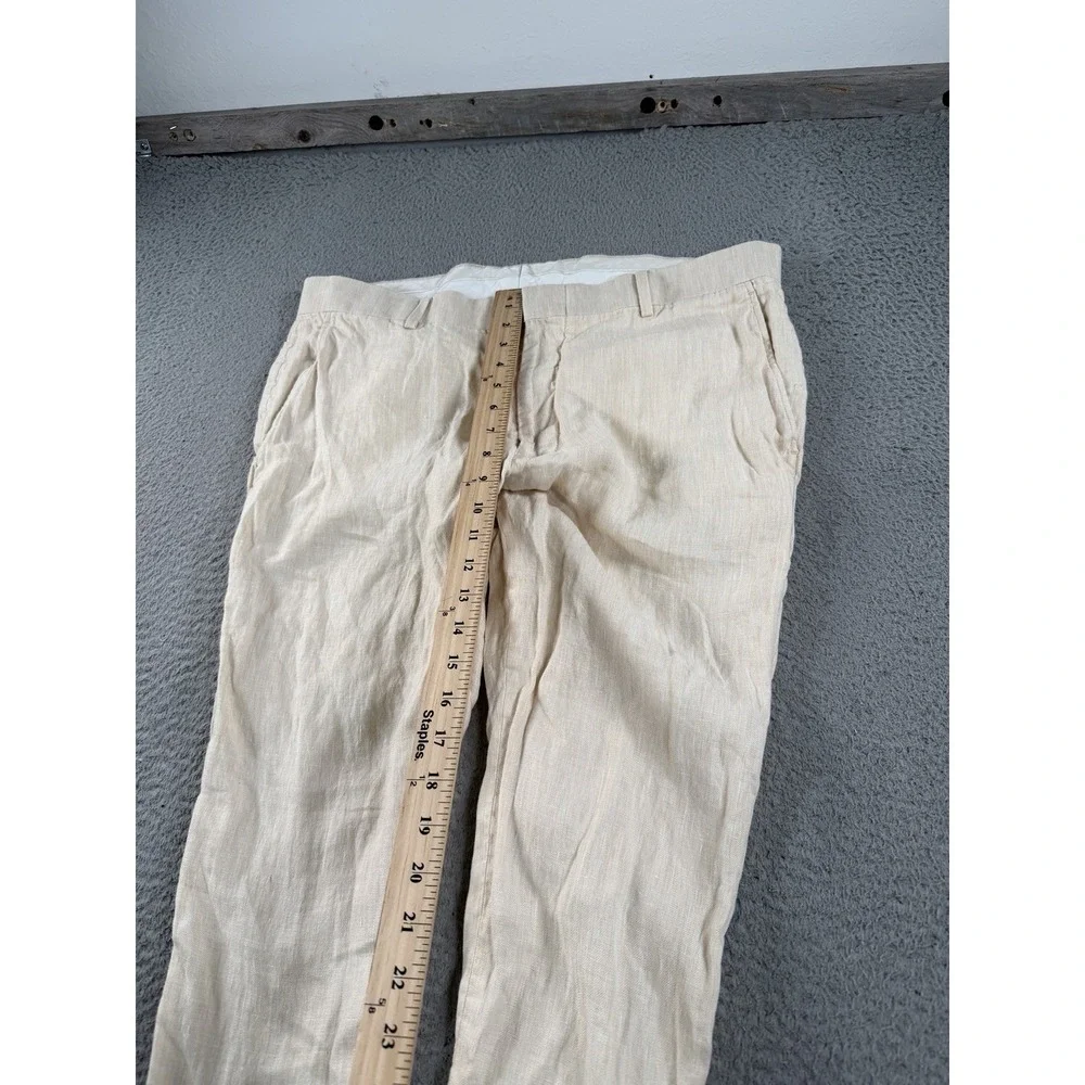 Baird McNutt Linen Pants Men's 36x30 Murano Alex Beige Slim Fit Summer Light